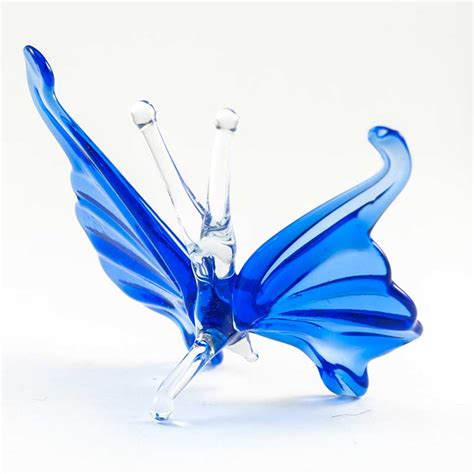 Glass Blue Butterfly Figure Blown Glass Figurines