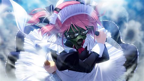 Anime Anime Girls Visual Novel Grisaia No Kajitsu Gas Masks Maid Outfit Pink Hair Knife