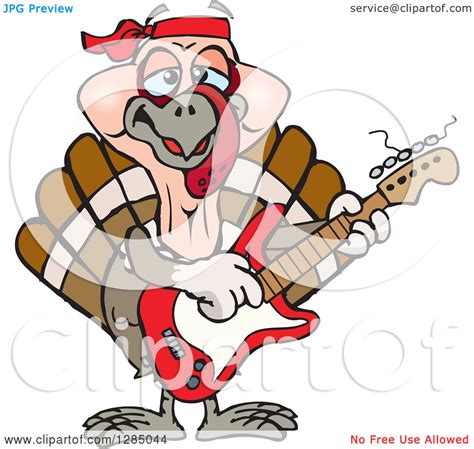 Clipart Of A Cartoon Happy Turkey Bird Playing An Electric Guitar