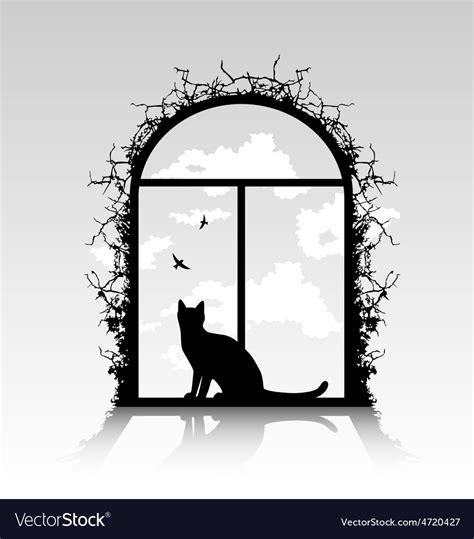 Cat Silhouette In The Window Royalty Free Vector Image