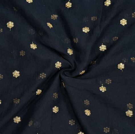 Buy Black Golden Embroidery Silk Chiffon Fabric For Best Price Reviews