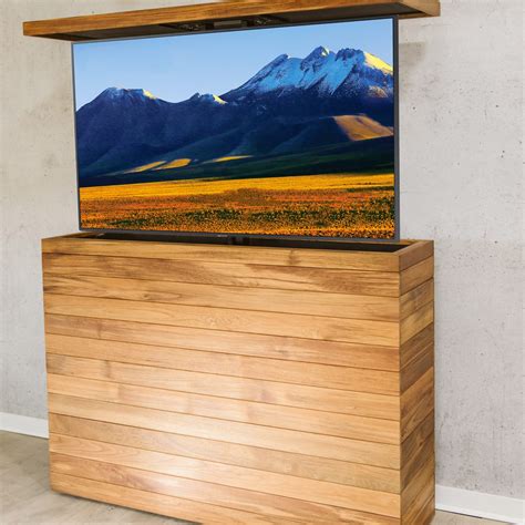 Outdoor Hidden Tv Lift Cabinet Teak Up To 55″ Tv Hinterland