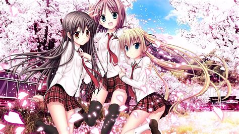Anime Anime Girls Cherry Blossom School Uniform Skirt 1920x1080