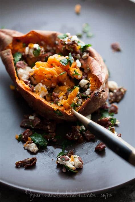 Baked Sweet Potatoes Stuffed With Feta Olives And