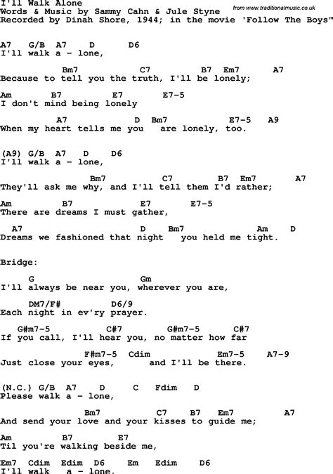 Song Lyrics With Guitar Chords For I Ll Walk Alone Dinah Shore 1944