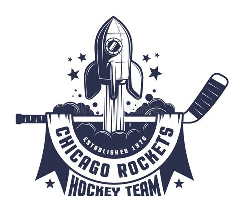 Hockey Logo With Stick And Rocket Stock Vector Illustration Of