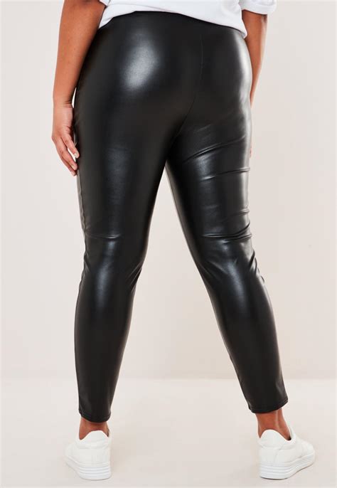 Plus Size Black Faux Leather Pin Tuck Leggings Missguided