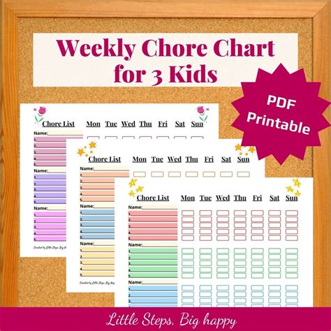 Weekly Chore Chart For 3 Kids Printable Chore List Etsy