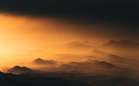 Wallpaper Mountains Fog Dusk Sunset Landscape Hd Widescreen
