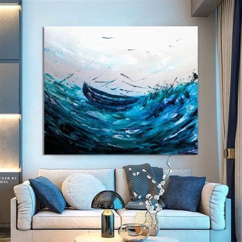 Abstract Extra Large Wall Art Canvas Navy Turquoise White Etsy