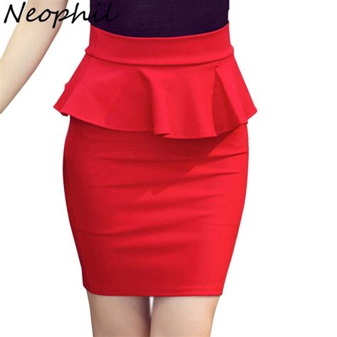 Neophil 2022 Office Ladies Summer Mini Pencil Skirts Ruffles S 5xl Slim High Waist Black Women