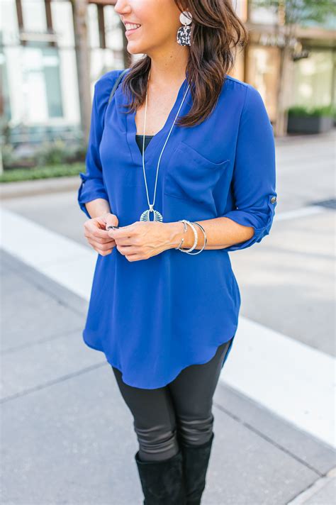 Blue Tunic Top Faux Leather Leggings Lady In Violet Fashion Blog
