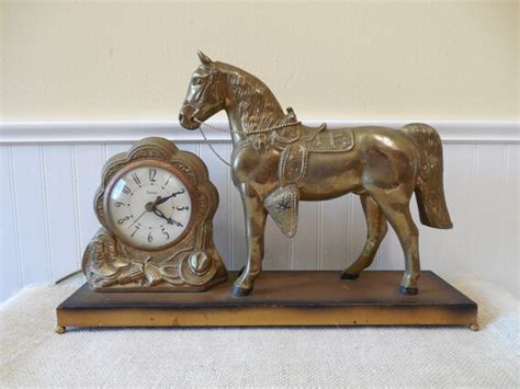 Vintage Western Themed Horse Mantel Clock By United Metal