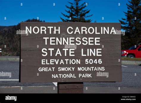 Tennessee North Carolina State Line The Sign In Smoky Mountains By
