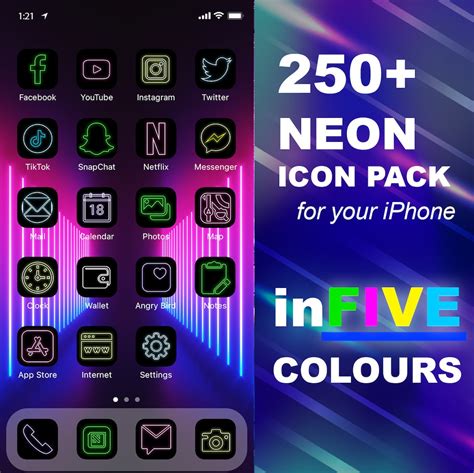250 Ios Neon Icon Pack All Access Pack Iphone Ios16 App Etsy