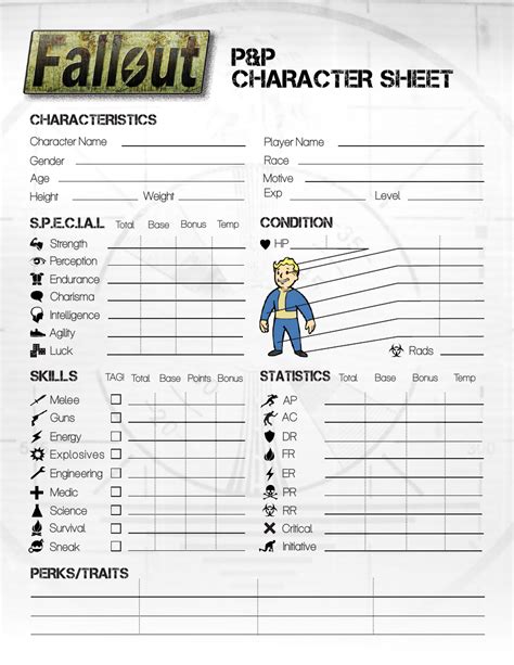 Fallout Pandp Character Sheet Download Printable Pdf Templateroller
