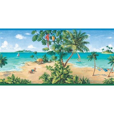 Shop Allen Roth 10 14 Tropical Beach Scene Prepasted Wallpaper