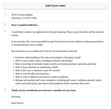 Golf Cover Letter Velvet Jobs