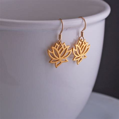 Gold Lotus Earrings Lotus Flower Earrings Lotus Jewelry Etsy