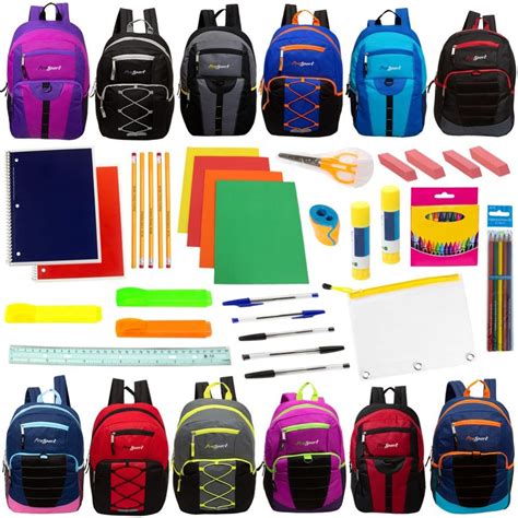 18 Wholesale 17 Assorted Bulk Backpacks With 52 Piece School Supply