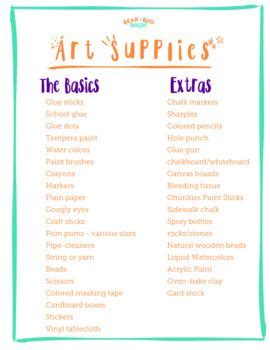 The Art Supplies List Is Displayed On A Whiteboard With Green And
