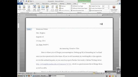 Setting Up Mla Header With Microsoft Word 2010 Youtube