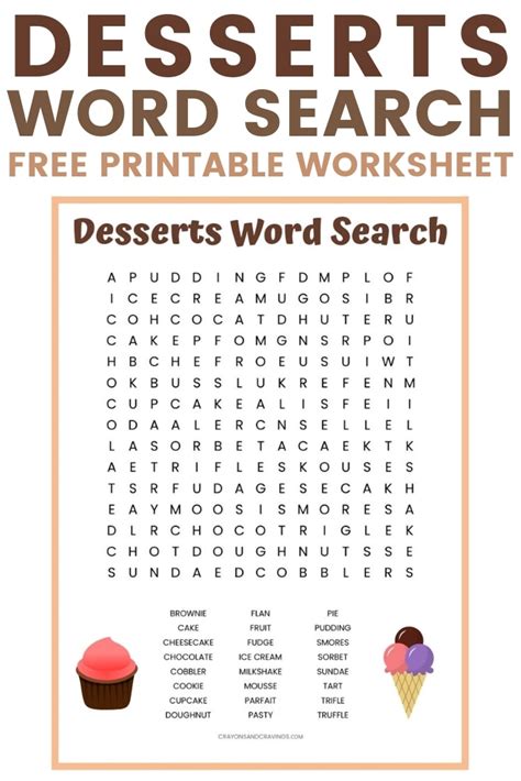 Desserts Word Search Free Printable Worksheet