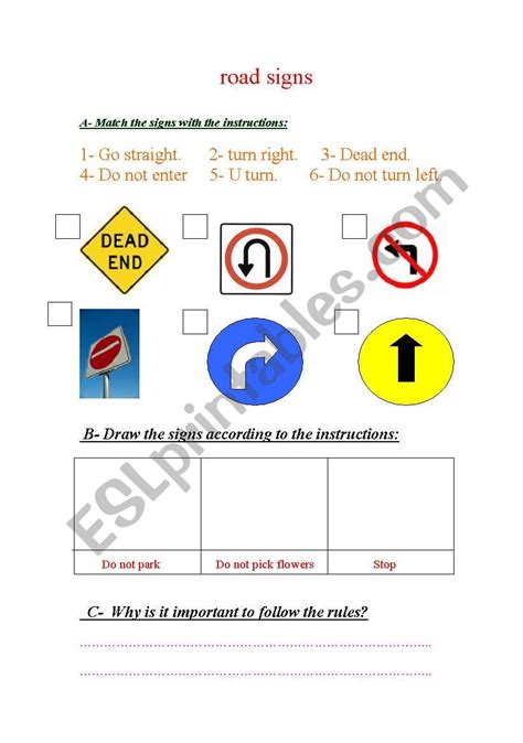 Road Signs ESL Worksheet By Bandrovic