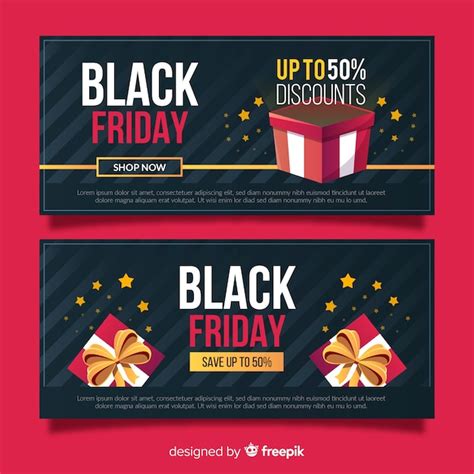 Free Vector Flat Black Friday Banners With Gift Boxes