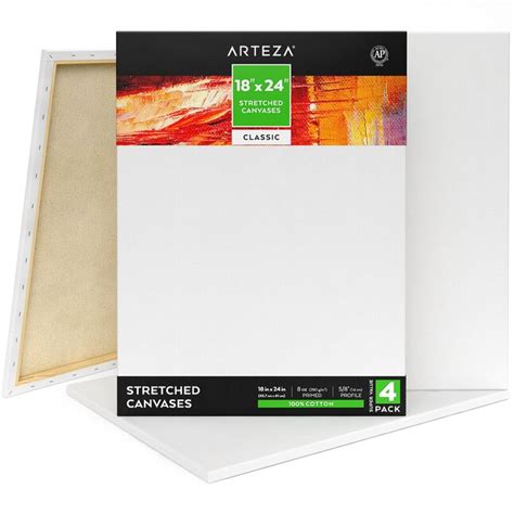 Arteza Arteza Stretched Canvas Classic White 18x24 Large Blank