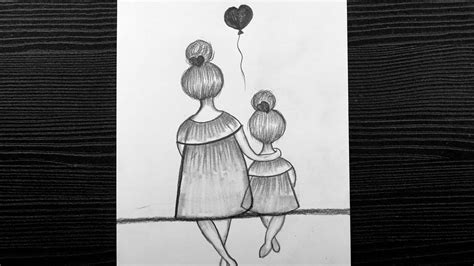 Easy Mother And Daughter Drawings Mothers Day Drawing Pencil