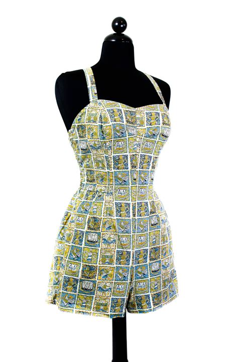 1950s swimsuit checkered past vintage novelty print 1950s jantzen playsuit md lg