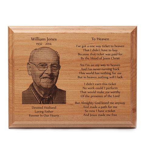 Custom Engraved Memorial Plaque With Photo Natural Wood
