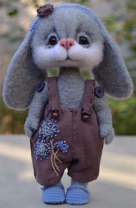 Ooak Handmade Gray Bunny Needle Felted Rabbit Doll Wool Artist