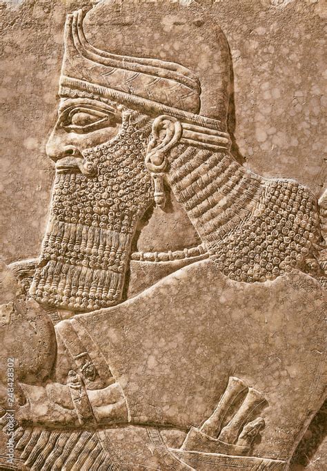Assyrian Wall Relief Of A Genius From Mesopotamia Detail With A Head