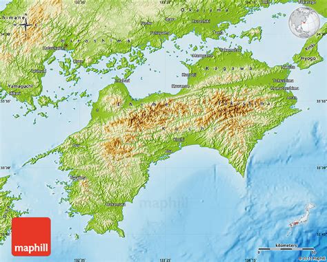 Physical Map Of Shikoku