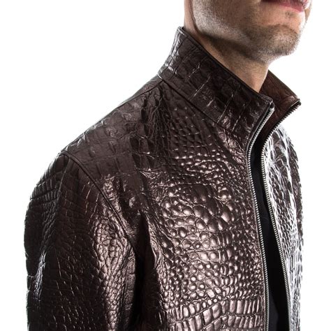 bronze alligator crocodile italian handmade men genuine goatskin leather jacket slim fit xs to