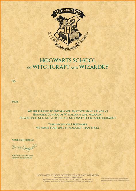 Sample format harry potter acceptance letter template excel word pdf doc xls blank tips: 13+ harry potter hogwarts letter | quote templates