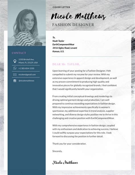Fashion Designer Cover Letter Template Visme
