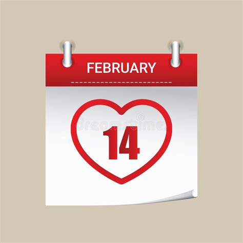 14 February Valentine`s Day Calendar With Heart Sticker Vector