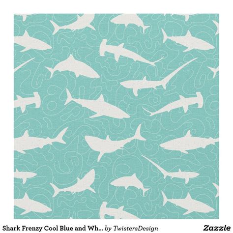 Shark Frenzy Cool Blue And White Pattern Fabric Shark Pattern