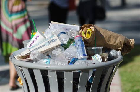 Overflowing Garbage Can On The Street Of Miami Florida Usa Washington