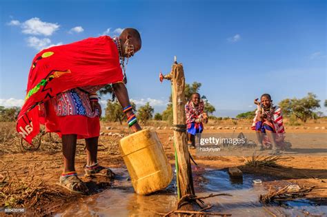 African Woman From Maasai Tribe Collecting Water Kenya East Africa High