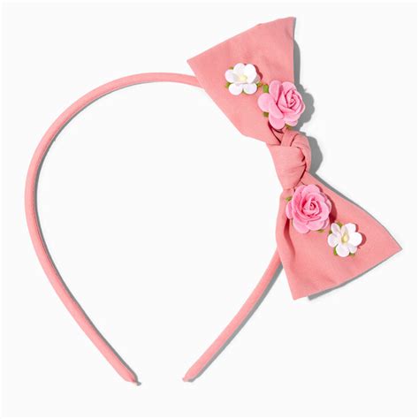 Claires Club Dainty Flower Pink Bow Headband Claires