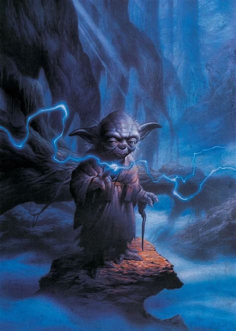A Painting Of An Yoda Holding A Wand In His Hand And Standing On A Log