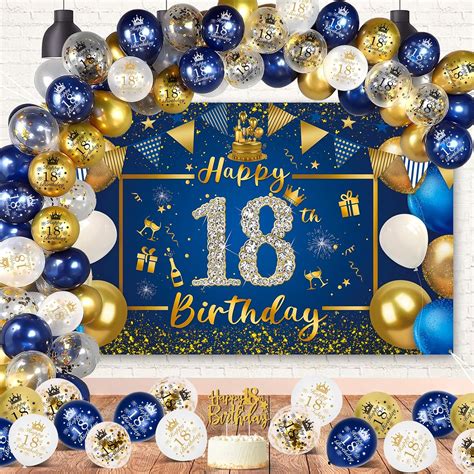 Decorazioni 18 Anni Compleanno Per Ragazzo VICTERR Blu Oro Palloncini