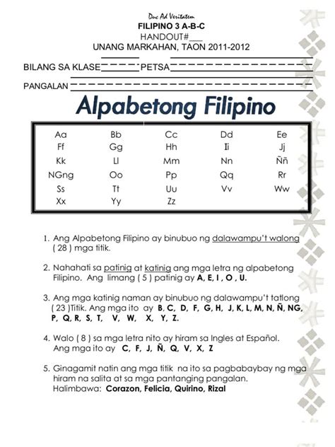 Alpabetong Filipino Worksheets For Kindergarten