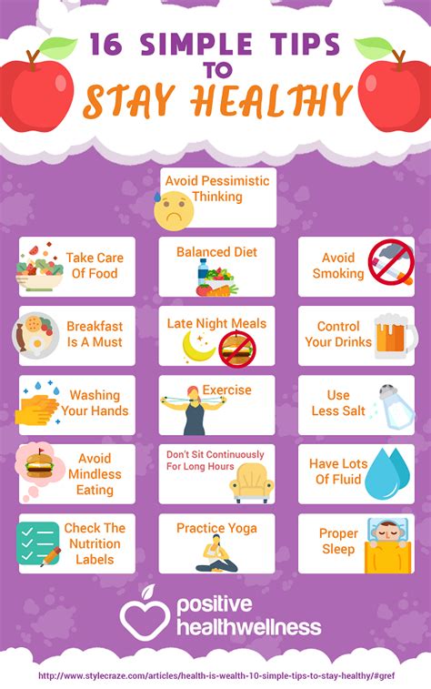16 Simple Tips To Stay Healthy Positive Health Wellness Infographic