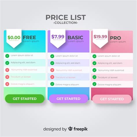 Pricing Tables Free Vector