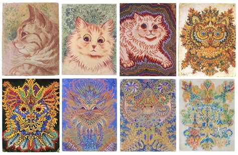 The five pictures are by victorian artist louis wain who painted cats through the whole of his life and continued through periods of intense psychosis. Cute Cats and Psychedelia: The Tragic Life of Louis Wain ...